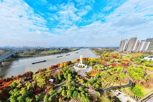 初冬时节，扬州市江都区南水北调源头公园层林尽染，呈现出一幅幅美丽的生态画卷。 孟德龙 摄.jpg